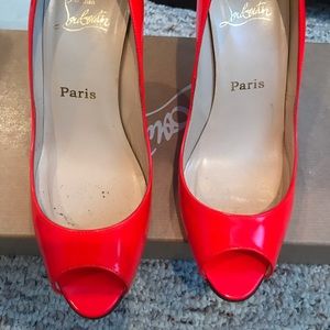 CHRISTIAN LOUBOUTIN Patent Leather Peep-Toe Pumps